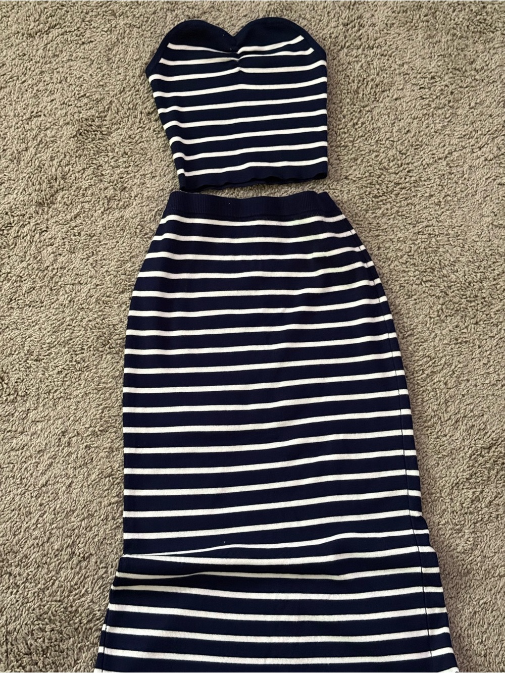 Navy & White Striped Two-Piece Skirt Set